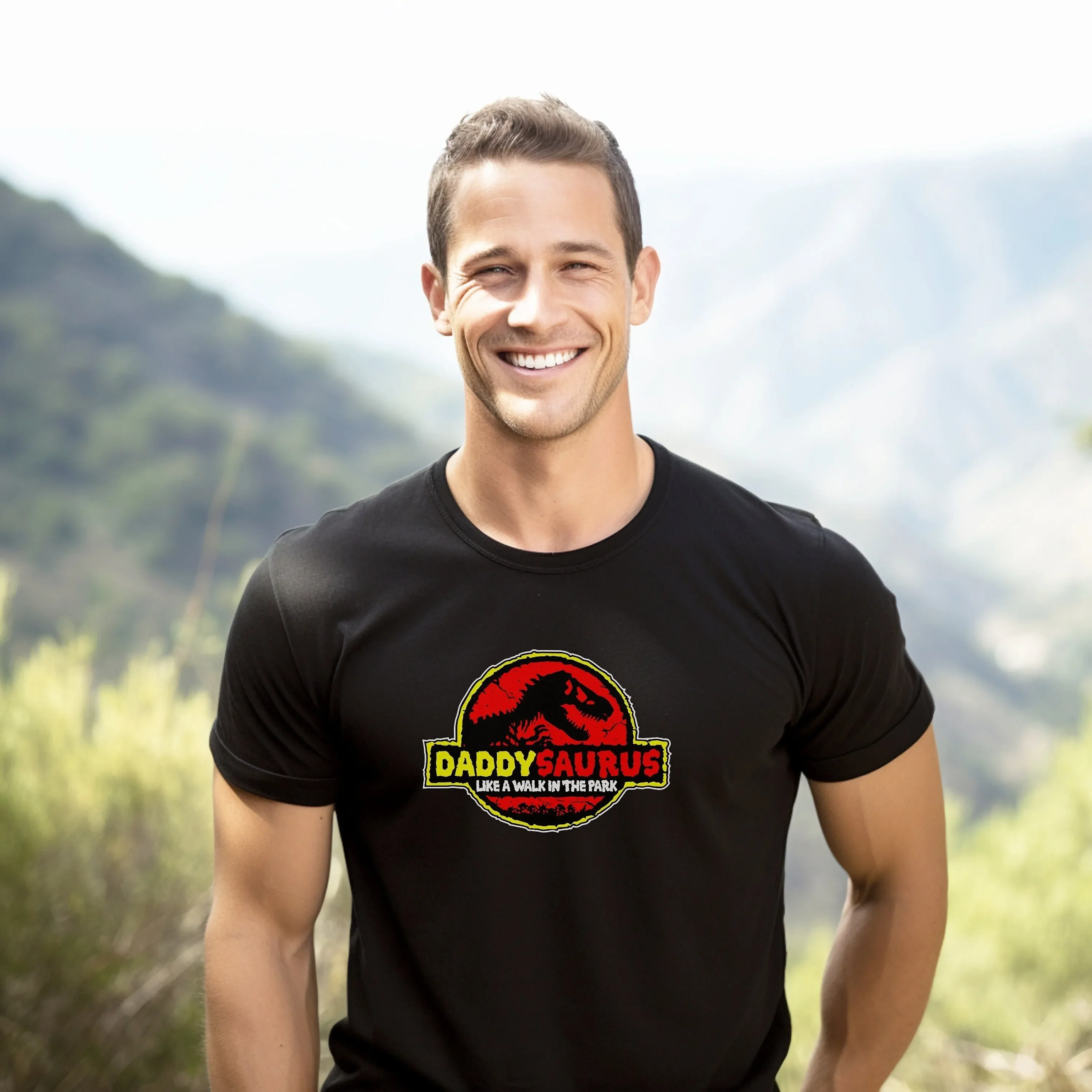 DaddySaurus Like a Walk in the Park T Shirt Roar Some Funny Jurassic Dad Soft Cotton Dino Lover