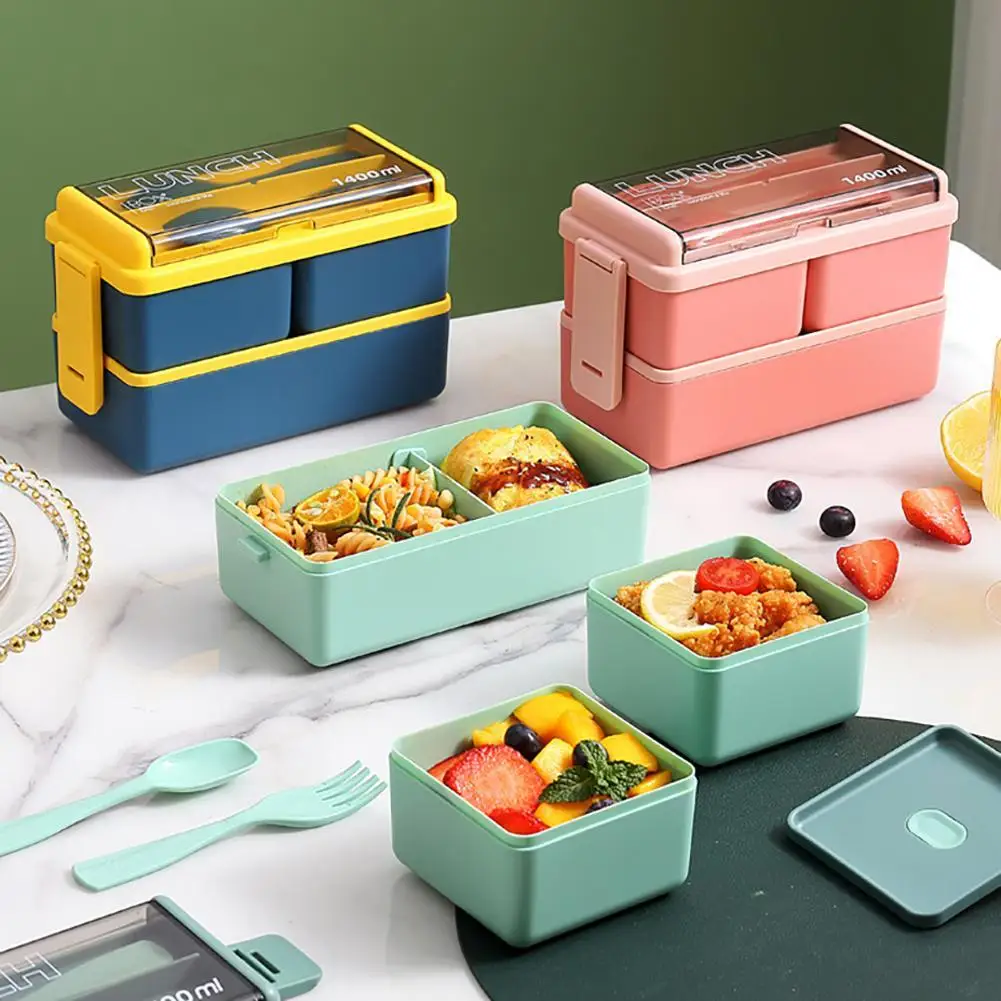 NEW Office Bento Box Set With Reusable Cutlery Microwave Safe Japanese Style Lunch Boxes Food Container