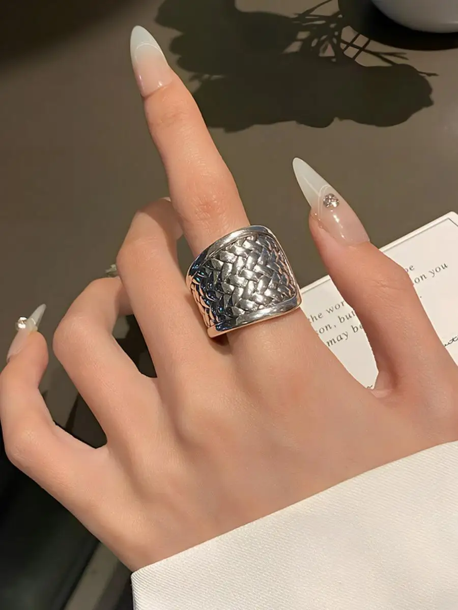 

Exaggerated Geometric Ring for Women Korean Sle Retro Open Finger Ring Hip Hop Punk Sle Index Ring Faion Jewelry