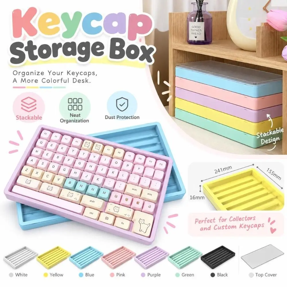 New Dustproof Keycap Storage Box Transparent Lid Stackable Keycap Organizer Multicolor Options Slotted Tray Keyboard Maintenance