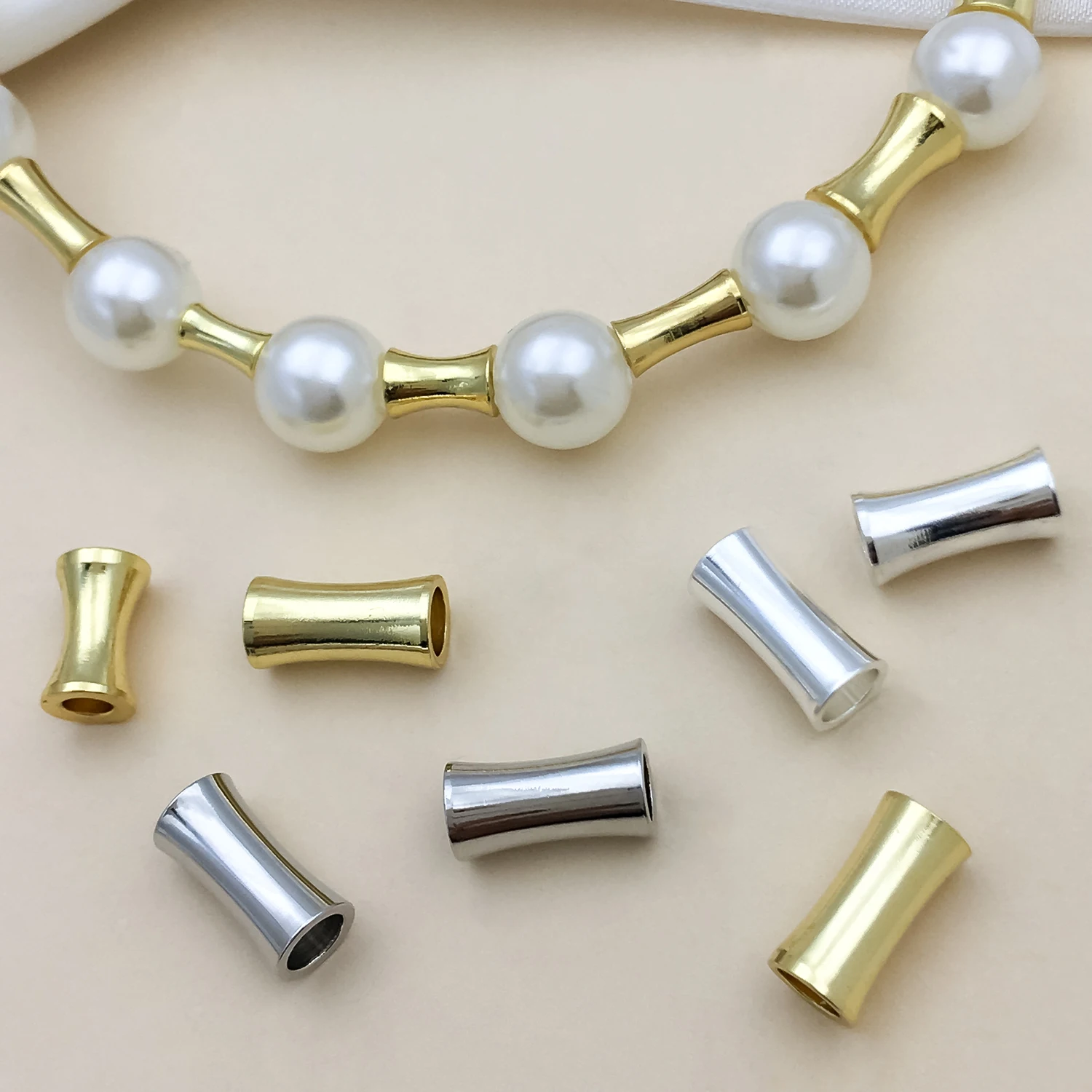 10/20/30pcs 18K Gold-Plated Copper&Thick Silvery White Gold Bamboo Joint Spacer Beads,DIY Bracelet Necklace Jewelry Accessories