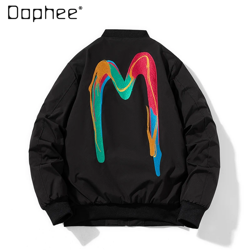 

Осень-зима 2023, новый американский стиль, мужская уличная стильная свободная повседневная красочная черная стеганая бейсбольная куртка с вышивкой букв