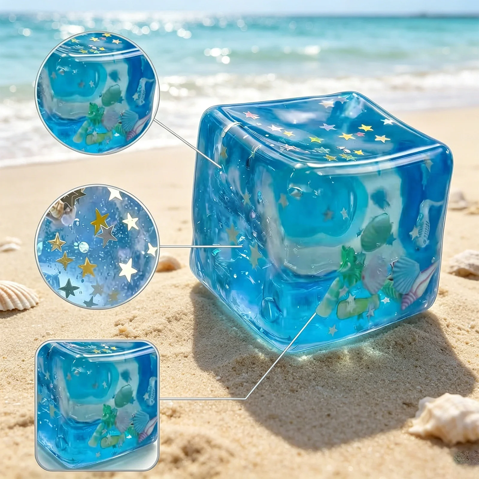 

Slow-rebound Square Squishy Toys Jelly Texture Fidget Toys Ocean Themed with Seashells Squeeze Toys