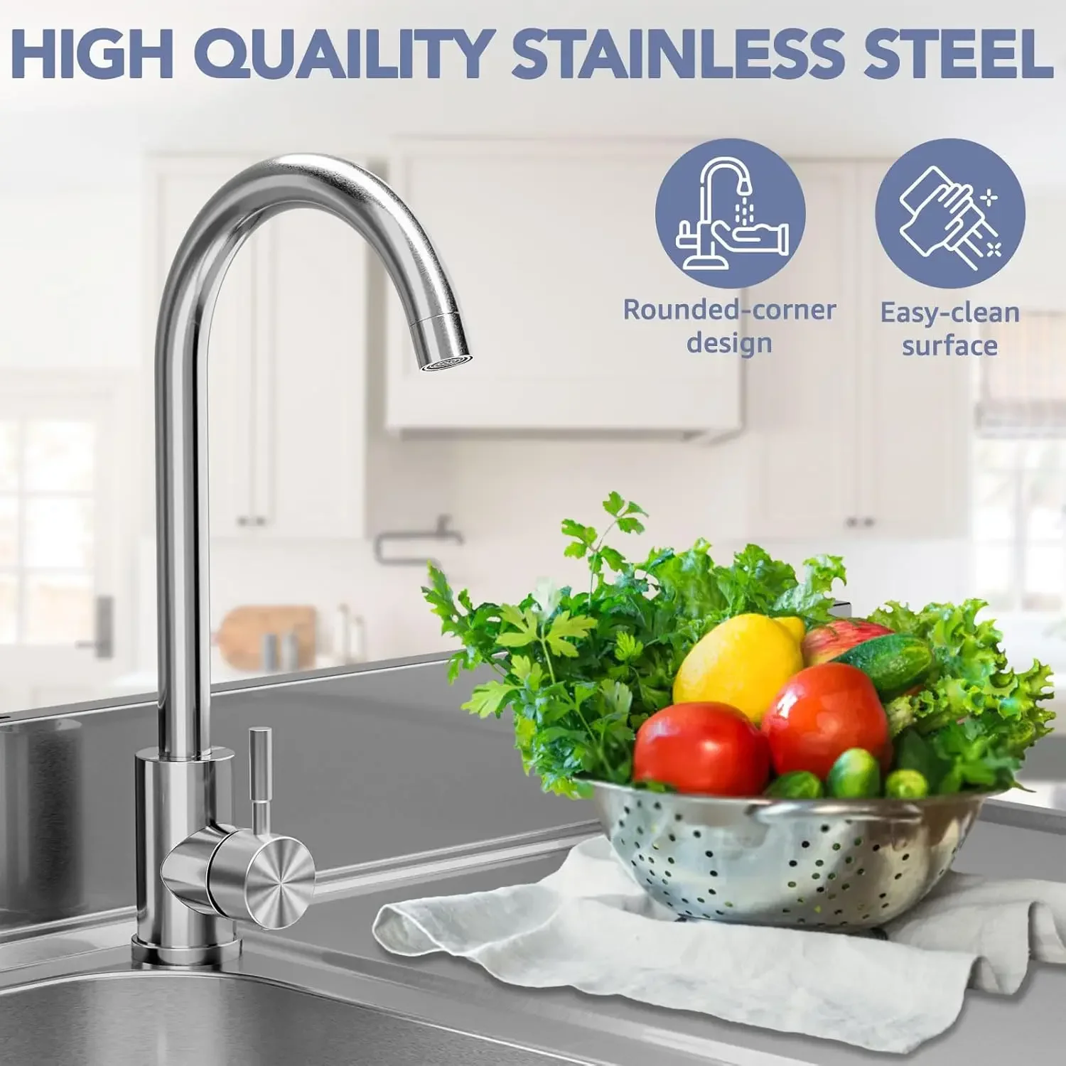 stainless steel Single Bowl Kitchen Sinks with 360°Swivel Faucet utility sink for Laundry Room and Outdoor Sink (39 inch)
