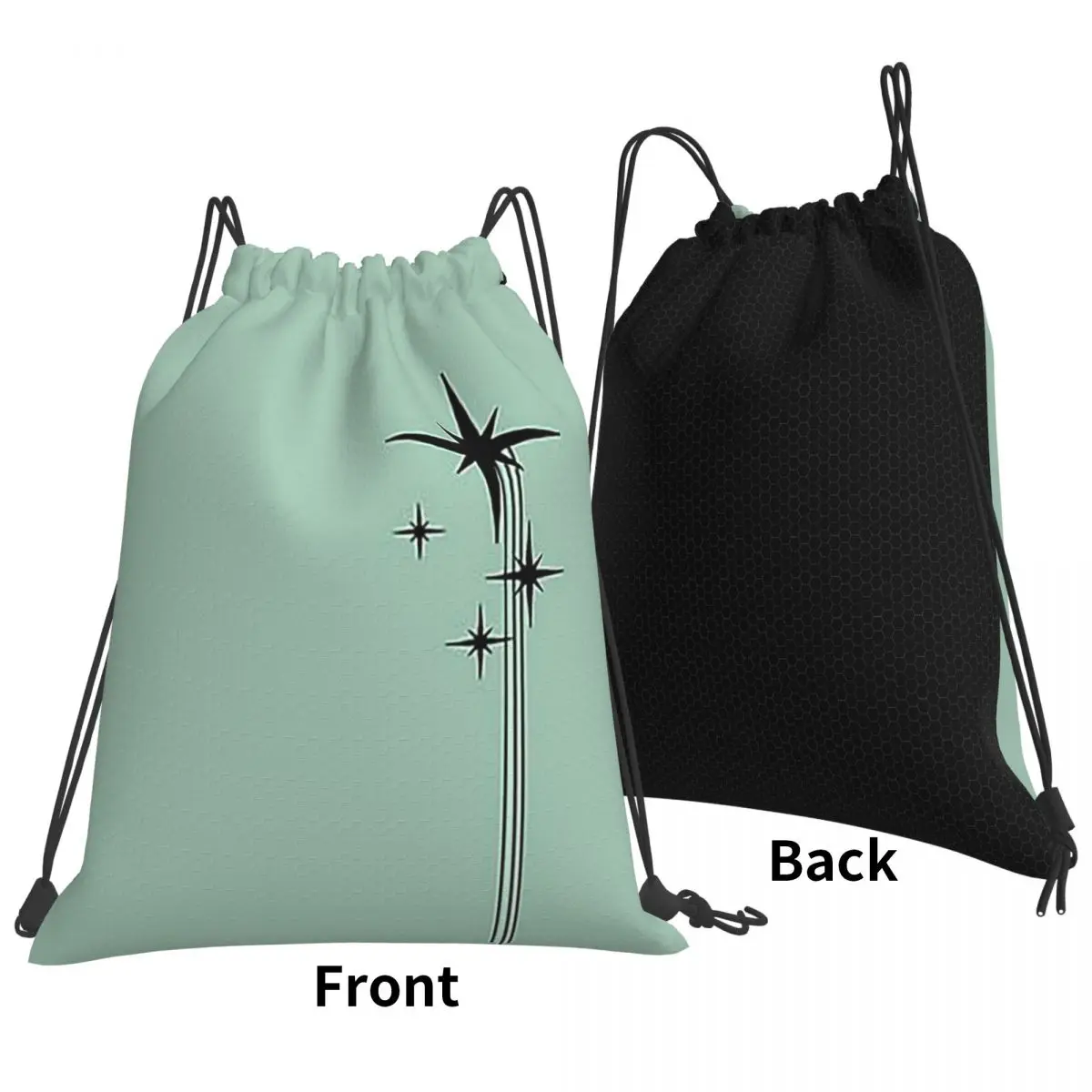 

1950s Atomic Age Retro Starburst In Mint Green And Black Backpacks Portable Drawstring Bags Sports Book Bag For Man Woman School