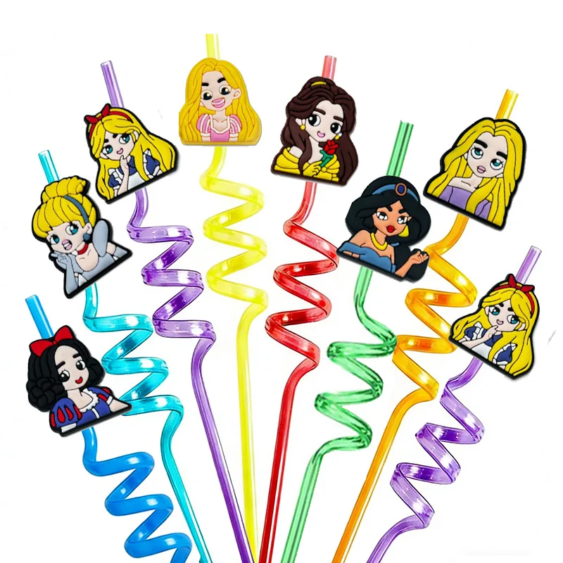 

12/36 шт. соломинок для питья с изображением принцесс для детей, многоразовые, разноцветные, для детских праздников и вечеринок в честь дня рождения принцессы, для детского душа