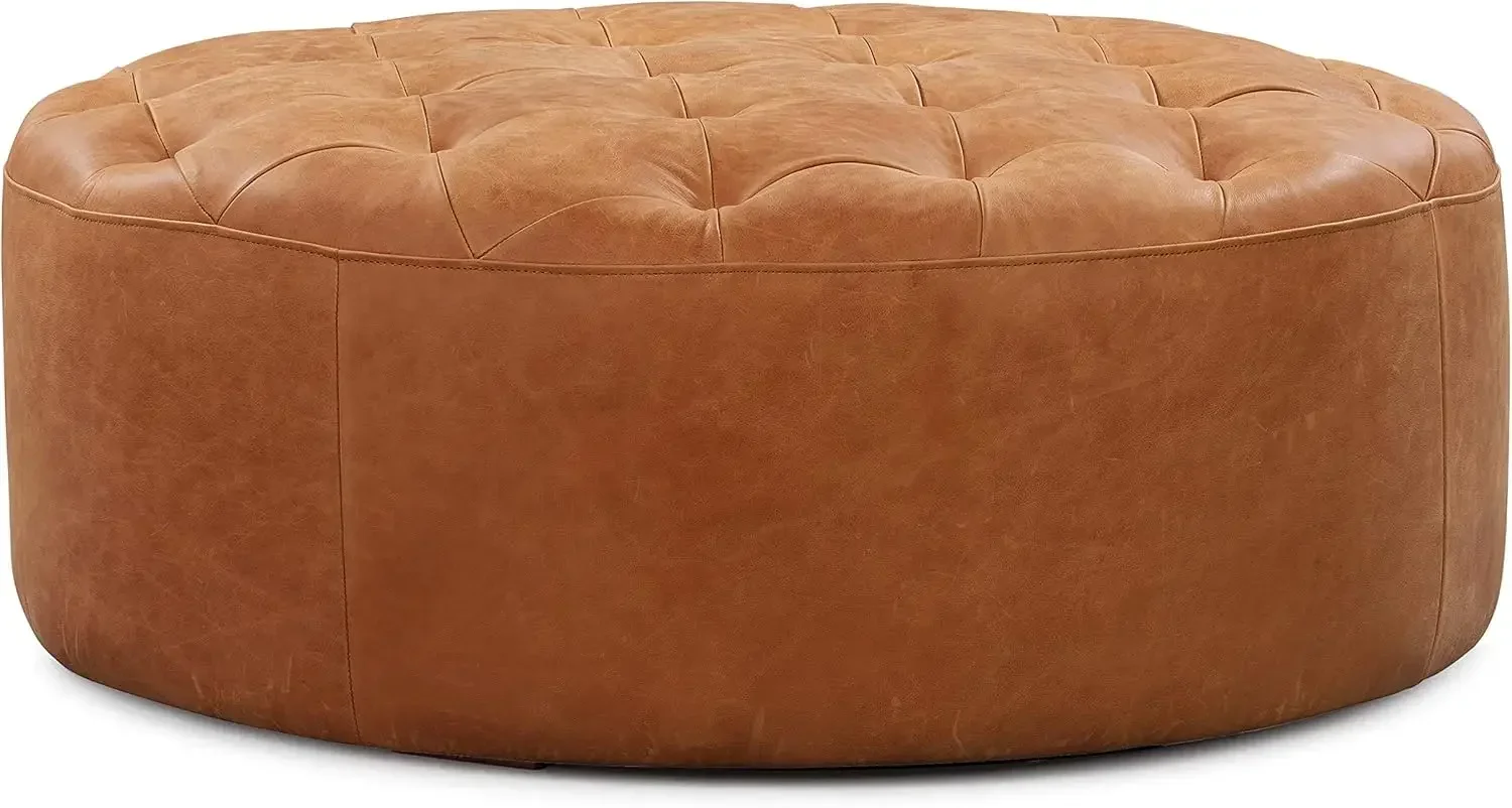 Ascot Ottoman in Full-Grain Pure-Aniline Italian Tanned Leather in Cognac Tan