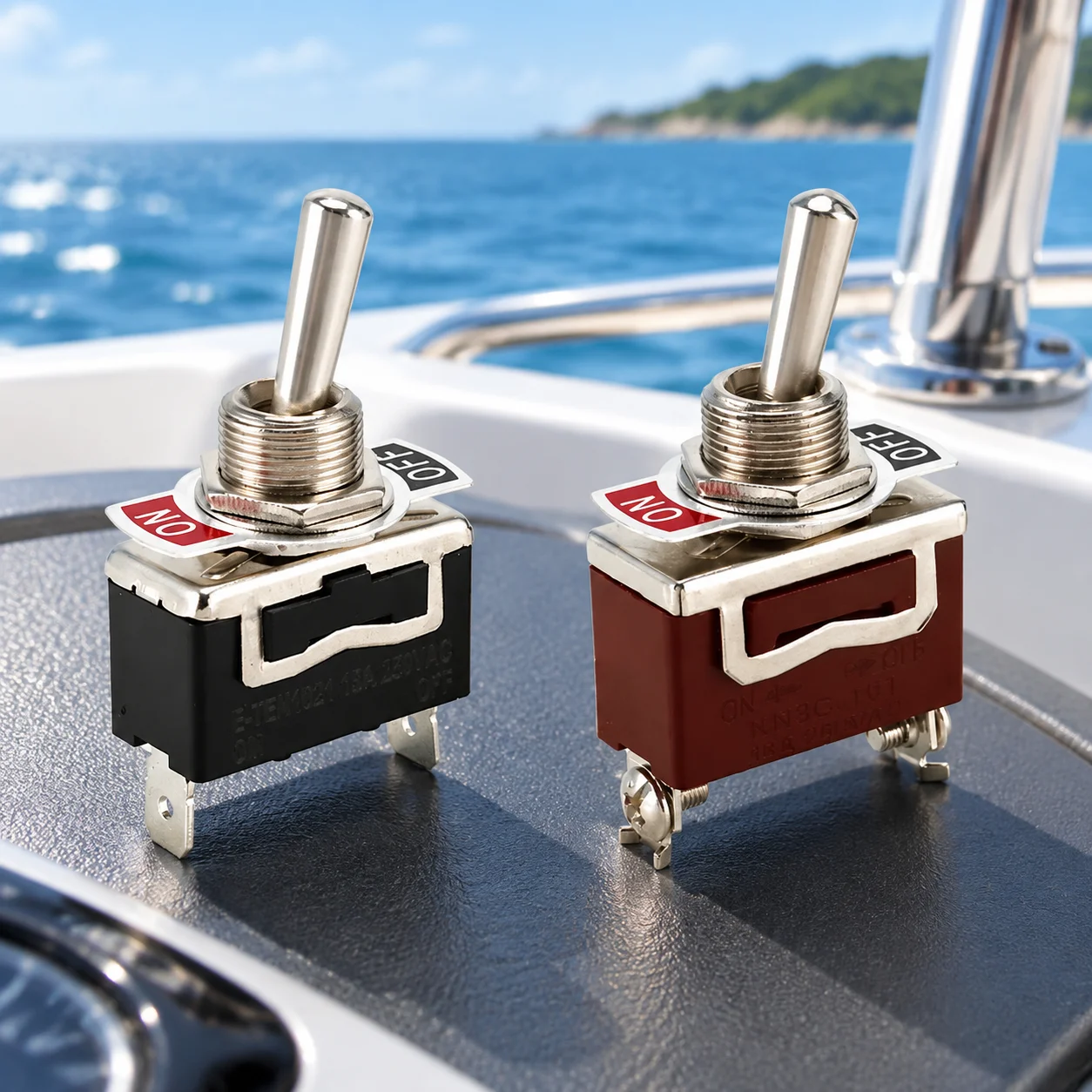 Universal 2 Pin Boat Rocker Toggle Switch SPST Marine ON/OFF Toggle Smoothly Switches with Waterproof Boot For Boat DC12V-24V