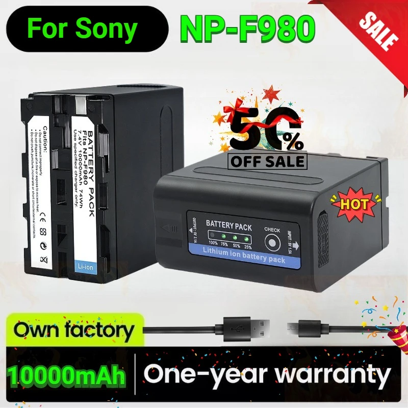 10000mAh for NP-F980 NP F970 NP-F970 NP F960 Battery with USB Charger Output for Sony PLM-100 CCD-TRV35 MVC-FD91 MC1500C DSC-S30