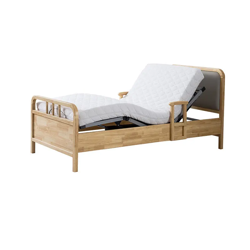 Elderly care bed full solid wood outer frame electric bed smart lifting single bed comfortable master bedroom guardrail