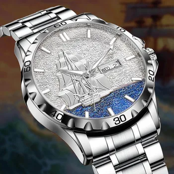 GLENAW Orijinal Yelken Tasarımı Hakiki erkek saati Tam Otomatik Mekanik Saat Moda Çok Fonksiyonlu Su Geçirmez Saat