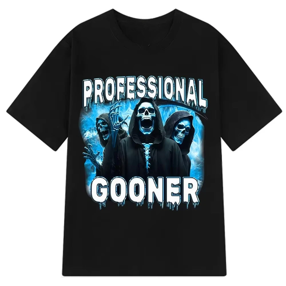 

Summer Men's Funny Skeleton Fan Print Round Neck T-shirt Party Hip-hop 100% Pure Cotton Casual Short Sleeved Shirt