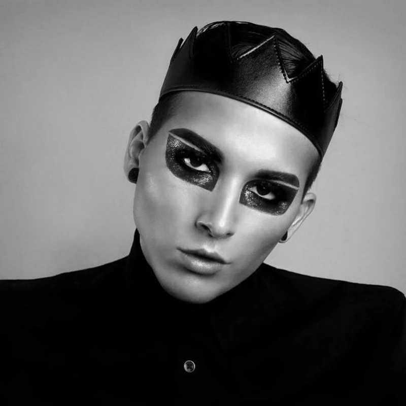 Mahkota Ikat Kepala Punk Gotik Abad Pertengahan Hiasan Kepala Kulit PU Dapat Disesuaikan Ornamen Rambut Aksesori Pesta Ulang Tahun Kostum Raja Ratu