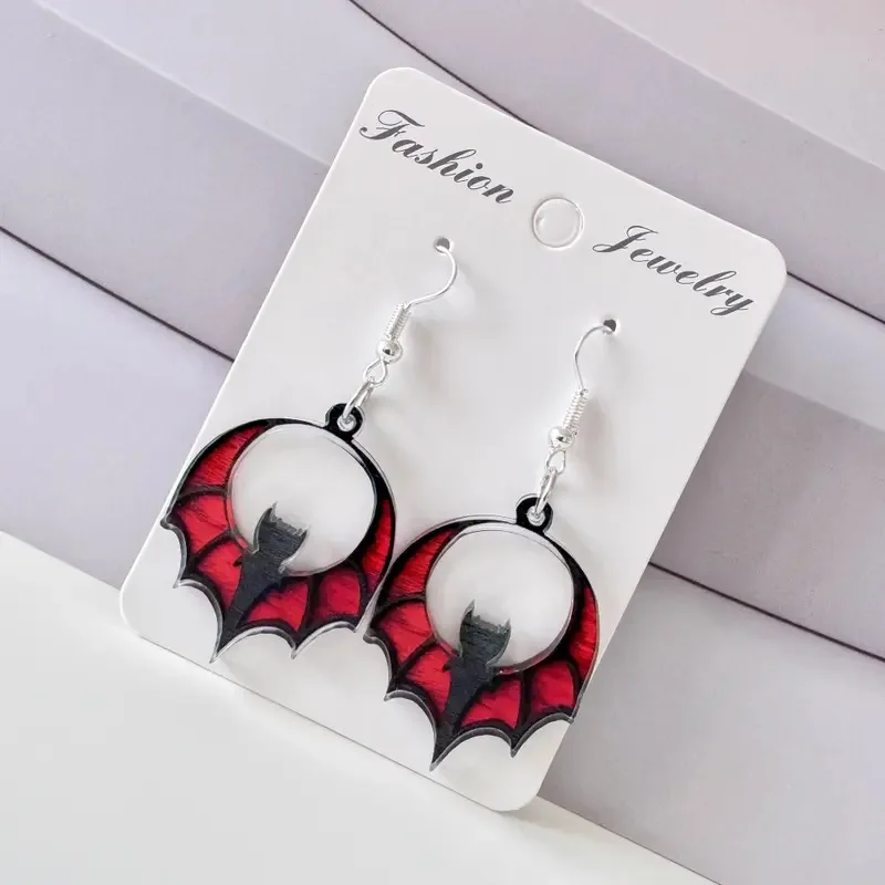 

Christmas Bat Earring Flat Acrylic Gothic Red Round Earrings