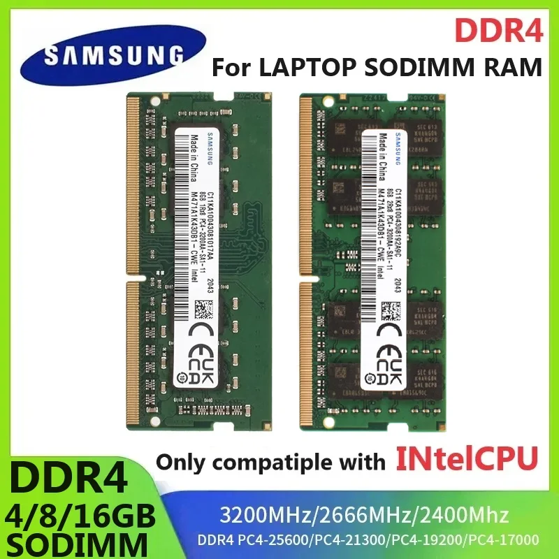 זיכרון SAMSUNG DDR4 SODIMM RAM 4GB 8GB 3200MHz 16GB 2666Mhz 2400MHz זיכרון מחשב נייד זיכרון עבור Intel CPU PC4 2400T 2666V 3200 LAPTOP