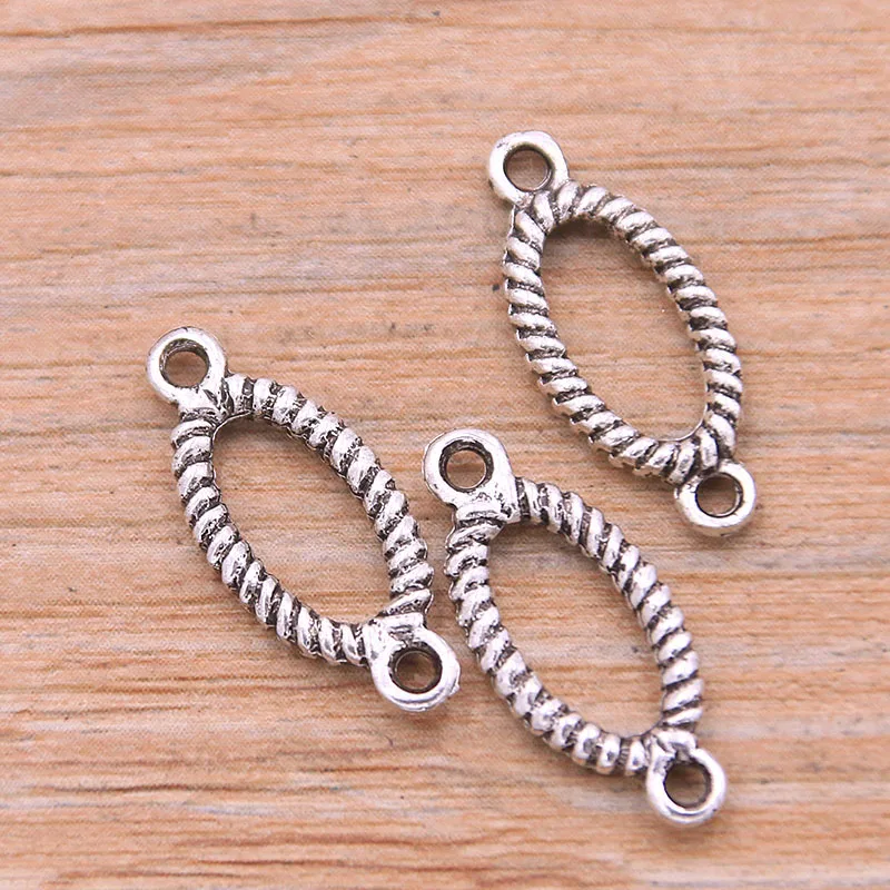 50PCS 8*20mm Wholesale New Product Two Color Geometry Oval Charms Connector Hollow Pendant Jewelry Metal Alloy DIY Marking