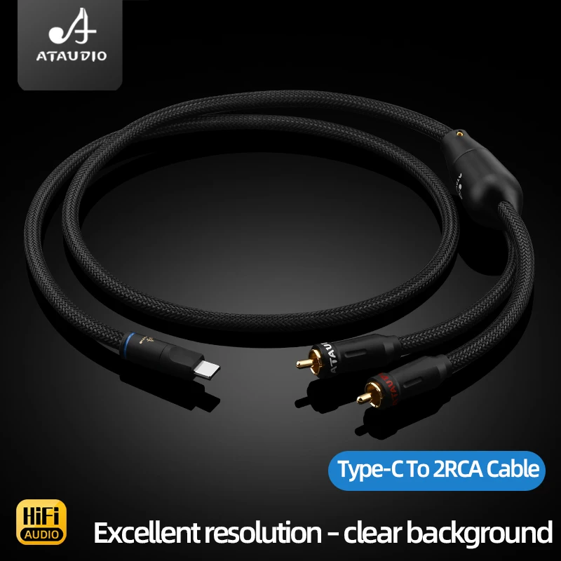 ATAUDIO HiFi Audio Cable Type-C to 2 RCA Male Cable 6N OFC Pure Copper Conductor for Mobile Phone Power Amplifier