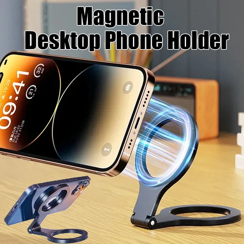

360° Rotation Folding Magnetic Desktop Phone Holder Double Ring Magnetic Adsorption for Magsafe iPhone 16 15 Mobile Phone Stand