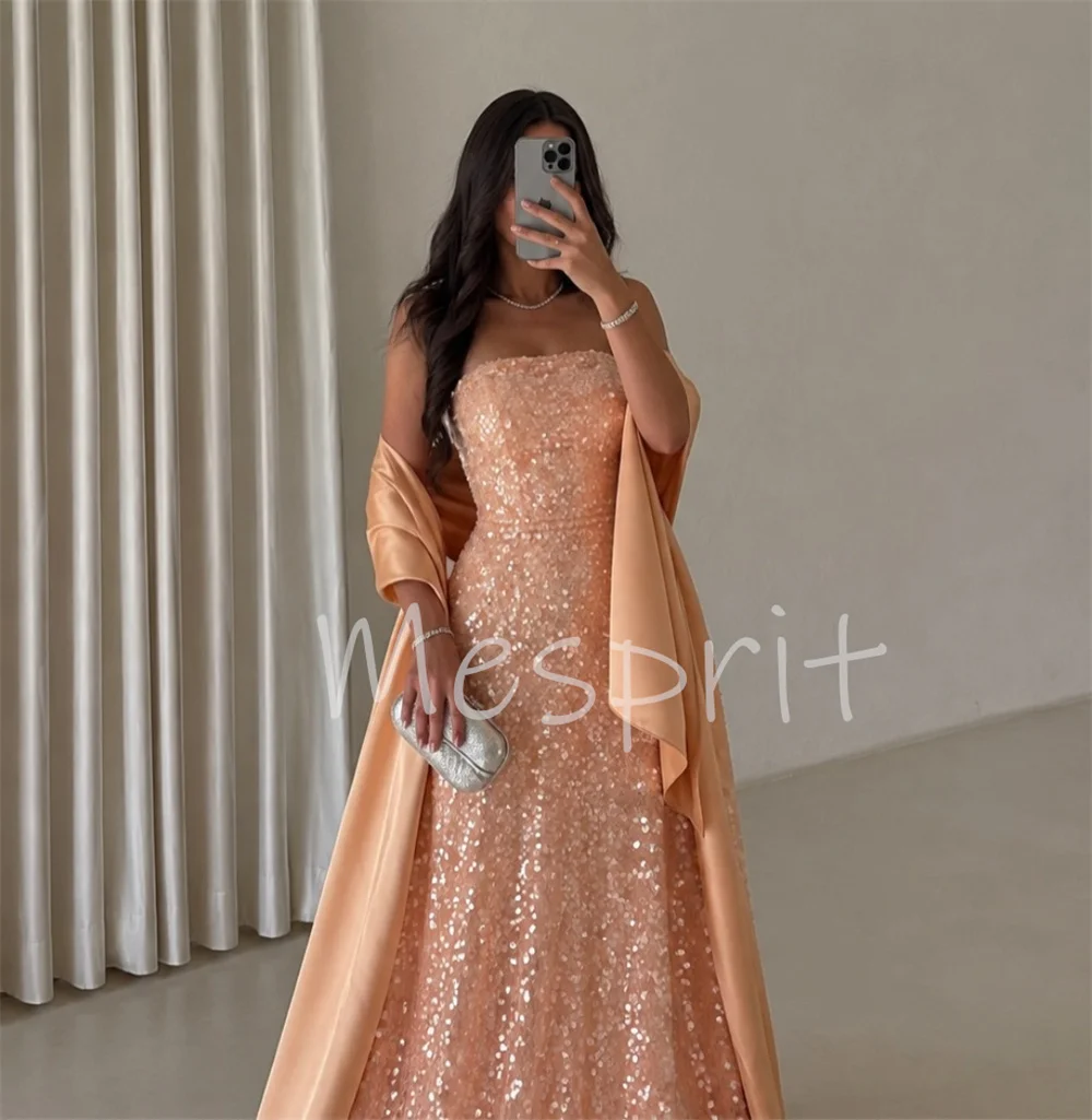 Customized Fashion Charmeuse Pleat Sequined A-line Strapless Long Quinceanera Bespoke Occasion Dresses