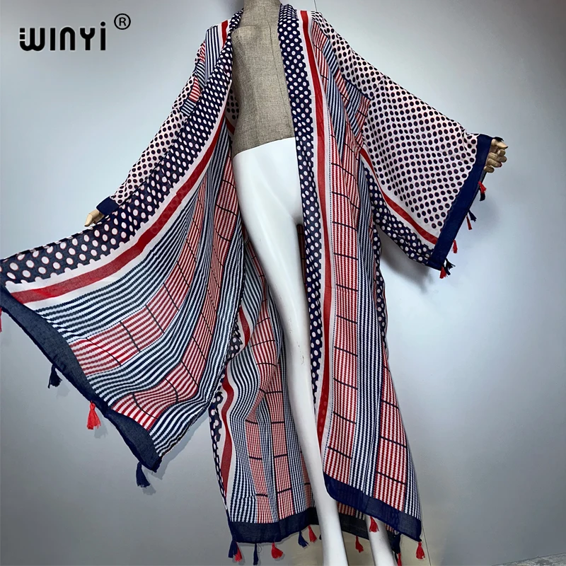 WINYI ملابس الصيف كيمونو أفريقيا بوهو جديد طباعة الشاطئ التستر فستان ماكسي بالأزرار ملابس الشاطئ النساء عباية دبي قفطان فاخر