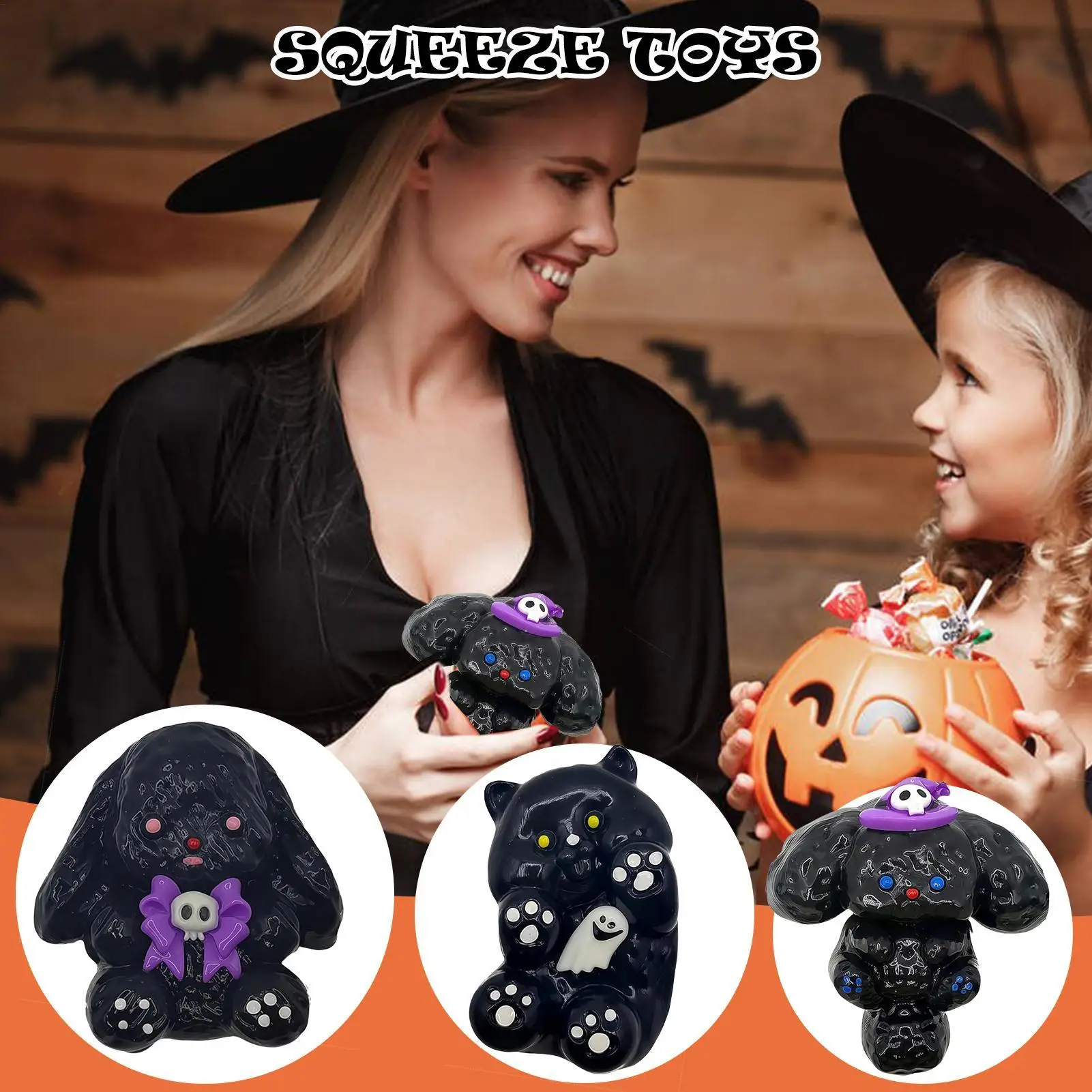 Pelota antiestrés con reducción de estrés para apretar, viñetas de animales, juguetes sensoriales suaves para Halloween, para el aburrimiento, escritorio para el lugar de trabajo, niño y niña