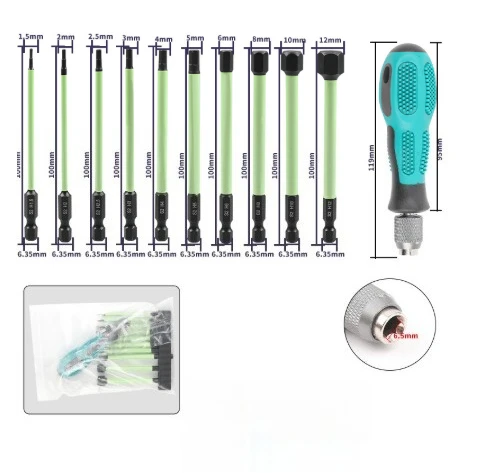 

10PCS Magnetic S2 Steel Allen Screwdriver Bits 1/4inch Alloy Steel Hex Key Drill Bit Set 100mm Hex-Shank Impact Screwdriver Bit