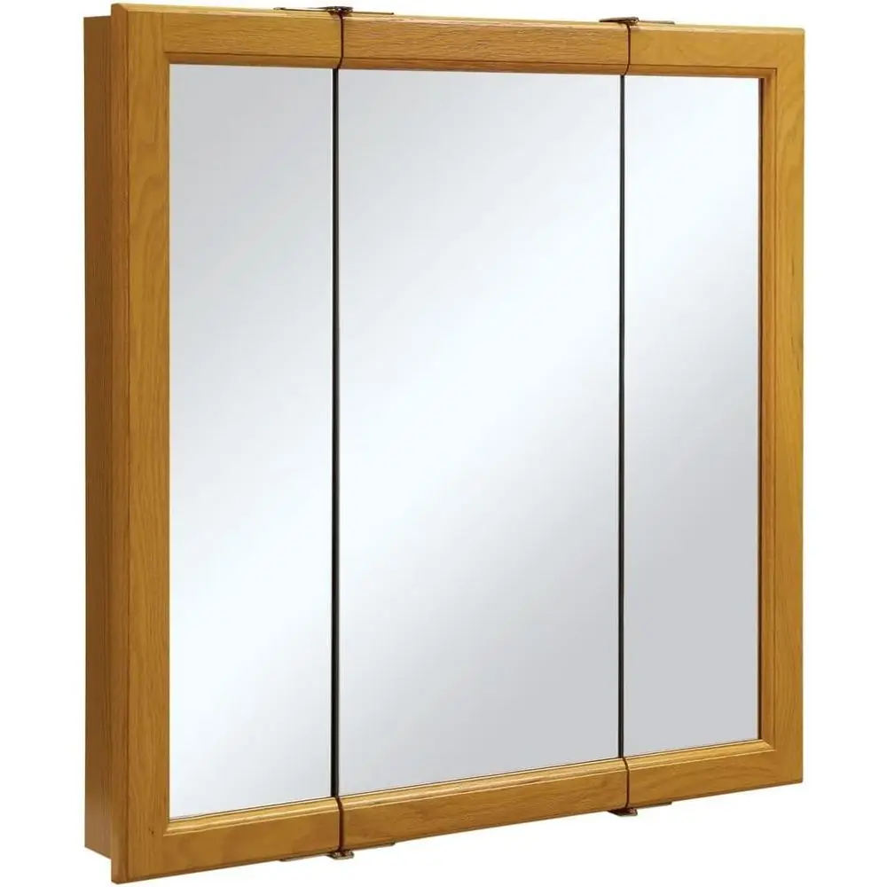 Gabinete de baño con espejo de tres vistas en roble espresso, 30 pulgadas, resistente al agua, 3 puertas y 2 estantes, organizador de almacenamiento para baño