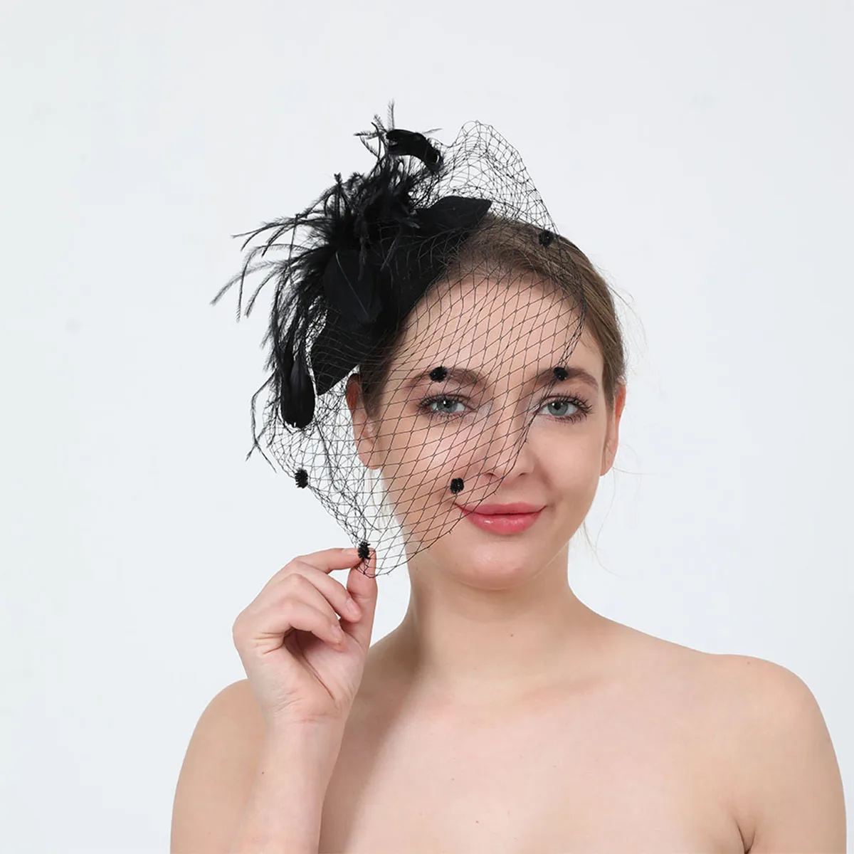 Women Flower Mesh Ribbons Feathers Fascinator Brides Hair Accessories Headband or a Clip Cocktail Tea Party Headwewar for Girls