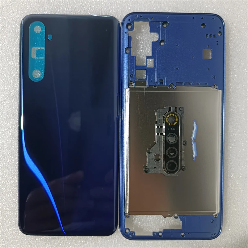 For Realme 6 RMX2001 Phone Housing Middle Frame+Battery Back Cover Case Panel Lid Rear Door+ Camera Lens Repair Parts