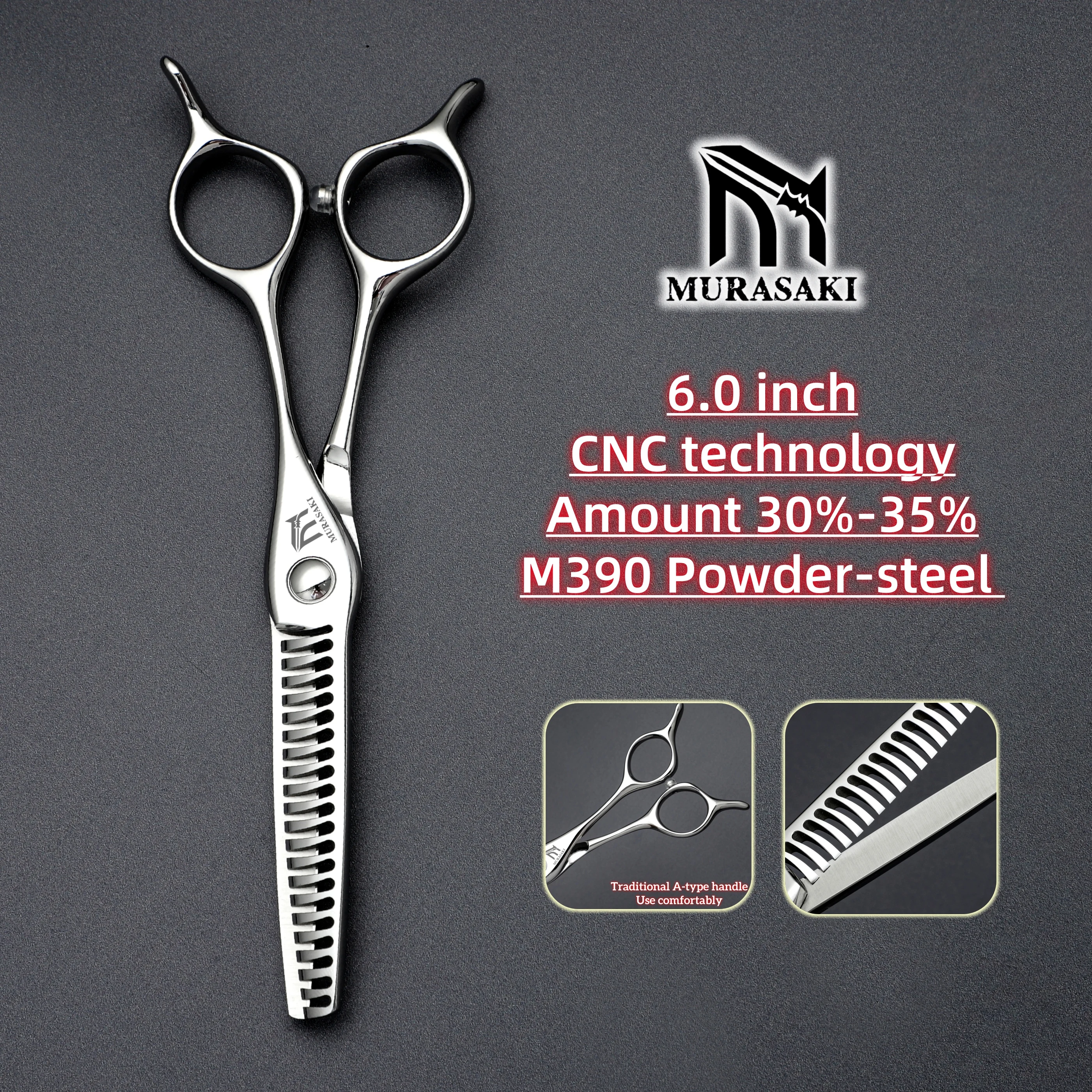 MURASAKI Top-level Hair Thinning Scissors, 6.0 Made by CNC Technology and Powder Steel, Ergonomic Design Handle Barber Accessori
