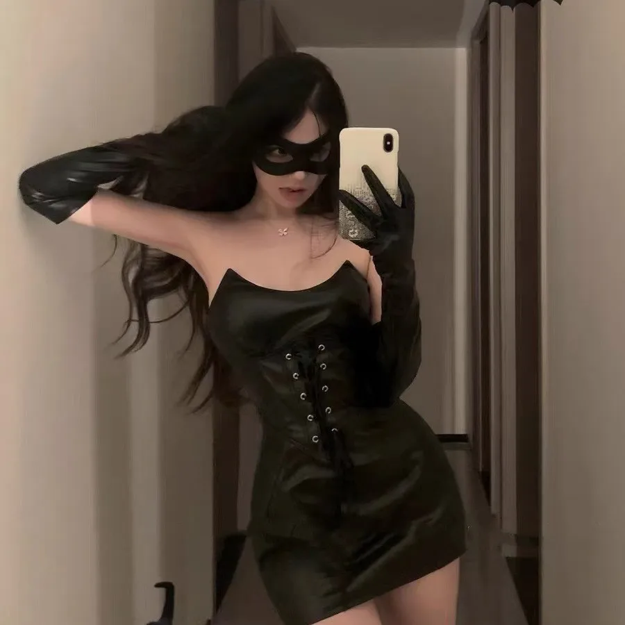 مثير بو الجلود تنورة ضيقة الملابس الداخلية دور اللعب الظلام شخصية الشيطان الصغير تأثيري تنورة قصيرة ملابس الهالوين فريدة من نوعها