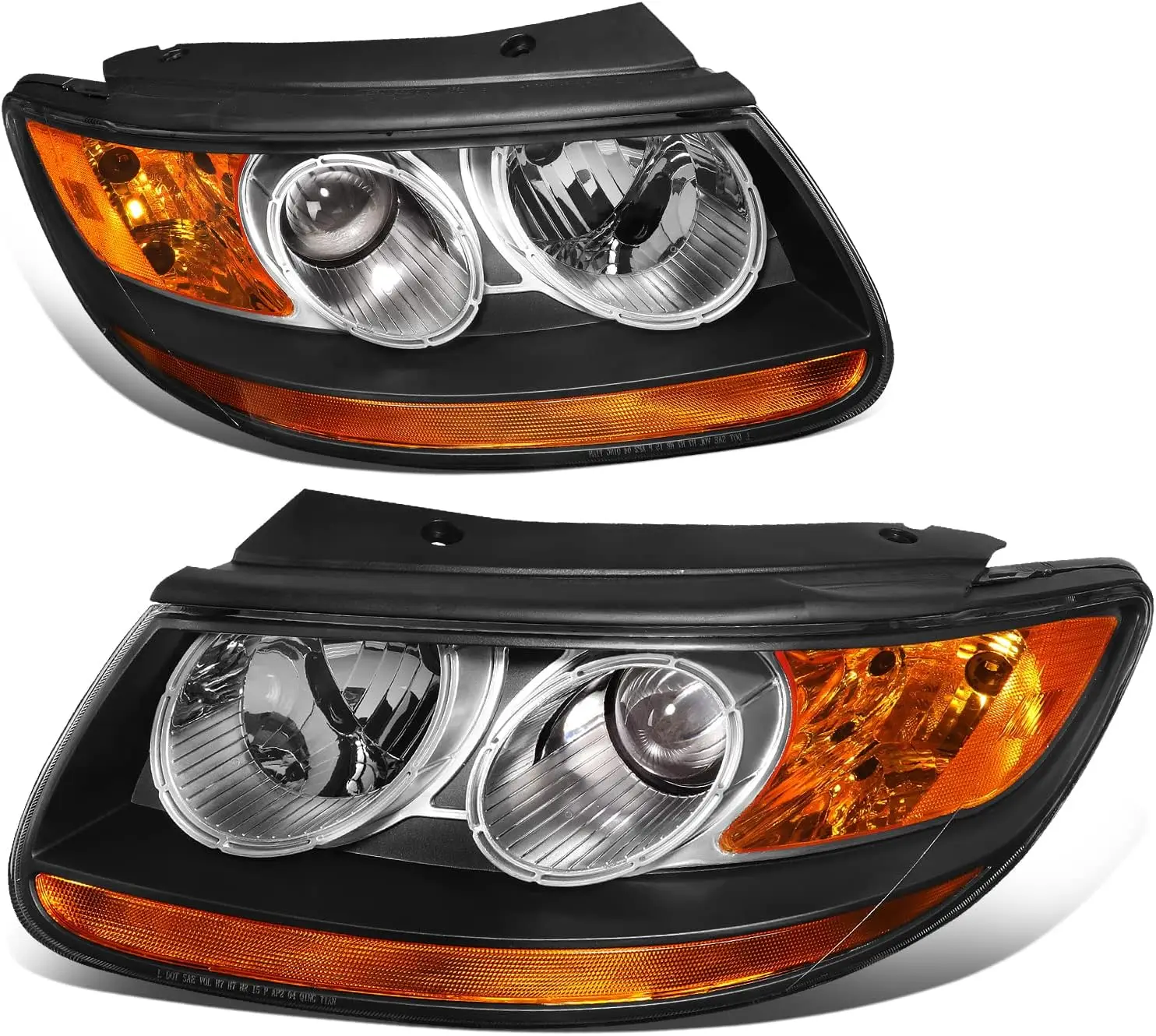 Compatible with 2007-2012 Santa Fe Projector Headlights Assembly, Black Housing, Driver and Passenger Side Pair