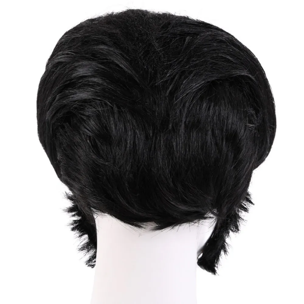 50s Disco Rock Wig with Glasses Black Singer Rocker Costume Wigs for Men 50s 60s Funny Elvis Wig for Halloween Costume Accessory