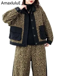 Amax luluE Spring Fashion Leopard Outfits Womens Luxury Printed Jackets Suits Vintage 2 Pieces Sets Casual Coats Classic Pants