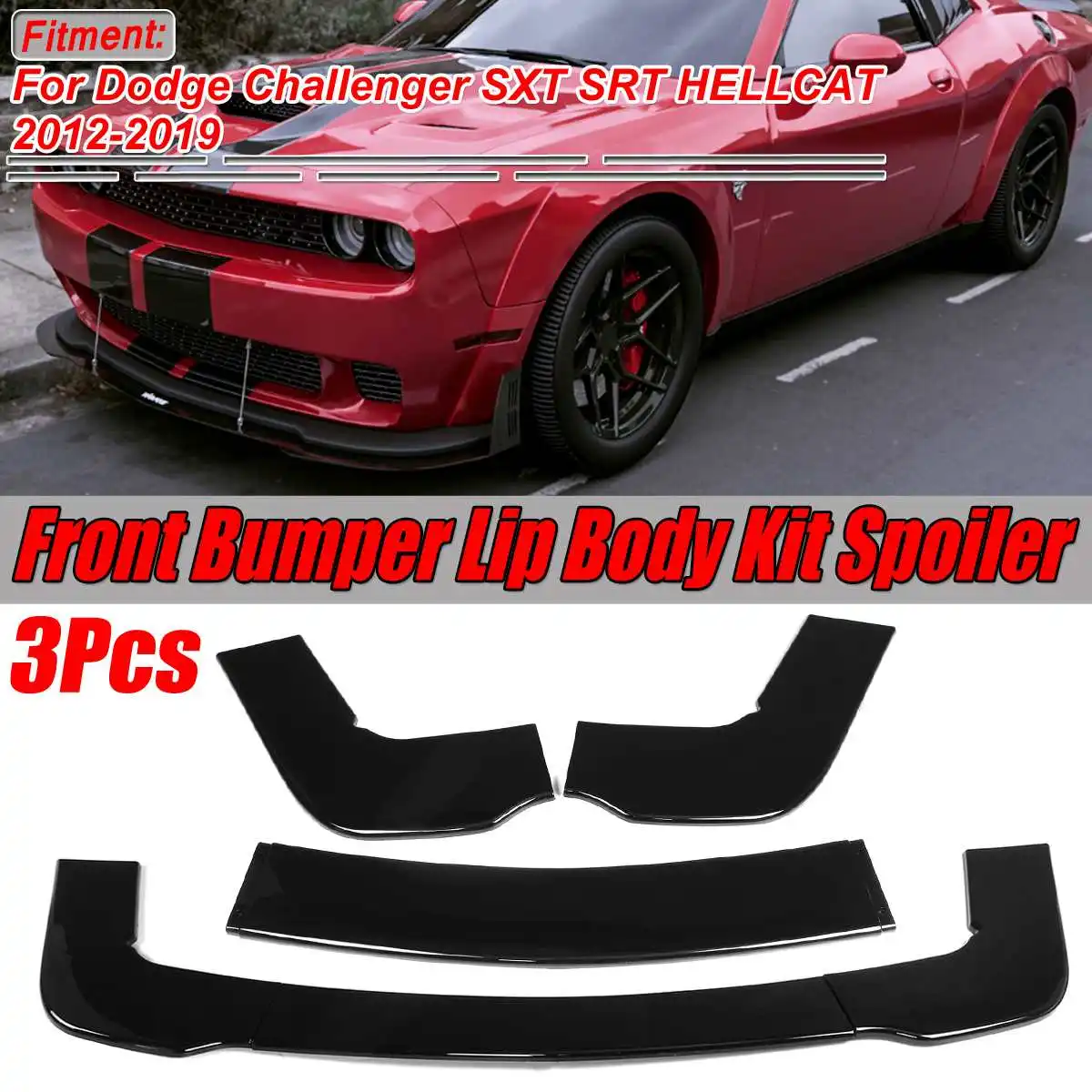 3PCS Car Front Bumper Spoiler Splitter Lip Diffuser Protector Cover Guard For Dodge For Challenger SXT SRT HELLCAT 2012-2019