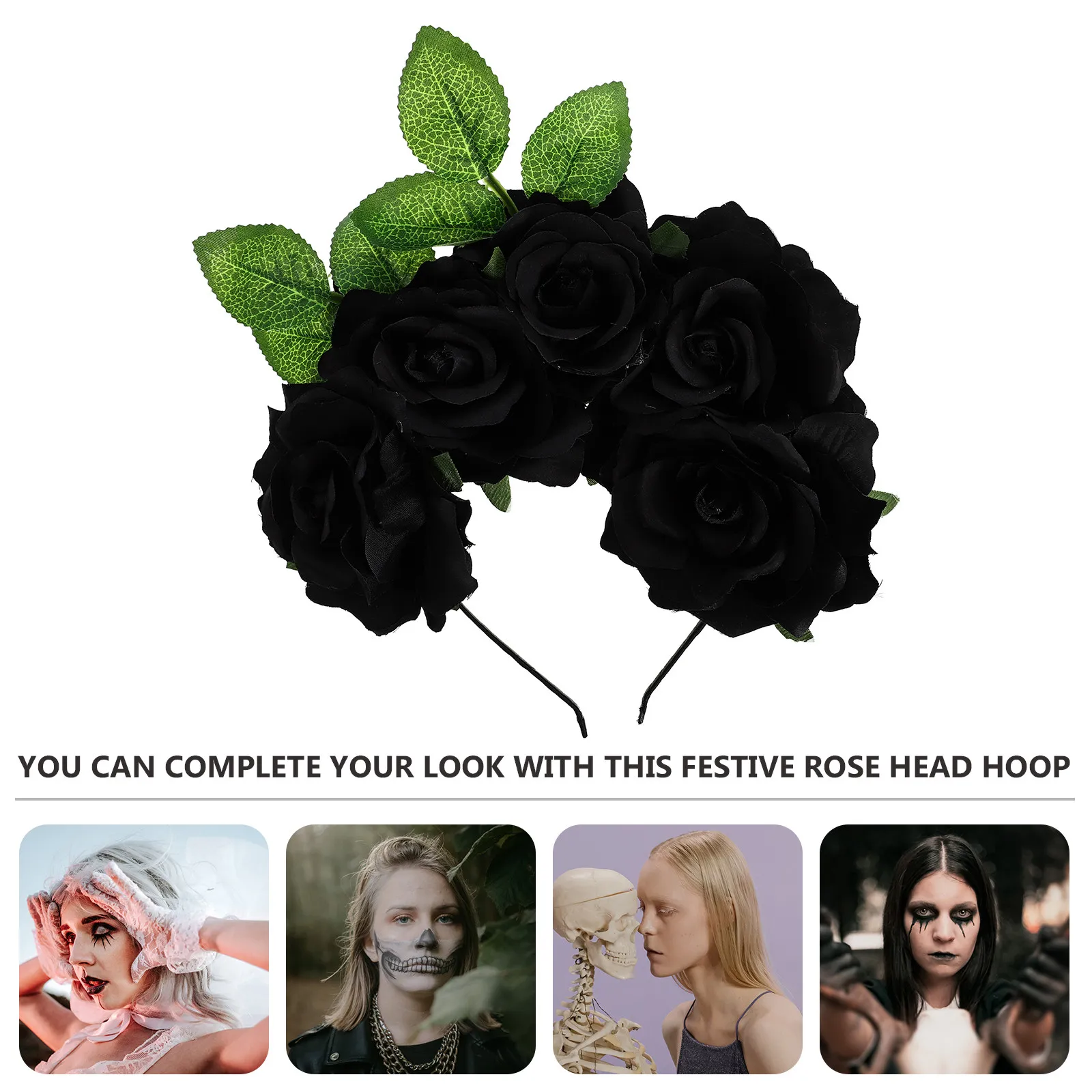 1Pcs Halloween Rose Headband Simulation Flower Hair Hoop Party Hair Accessory Flower Hairband Decoration Party Hairband