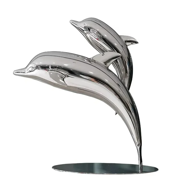 Home Decoration Metal Crafts Stainless Steel Dolphin Sculpture