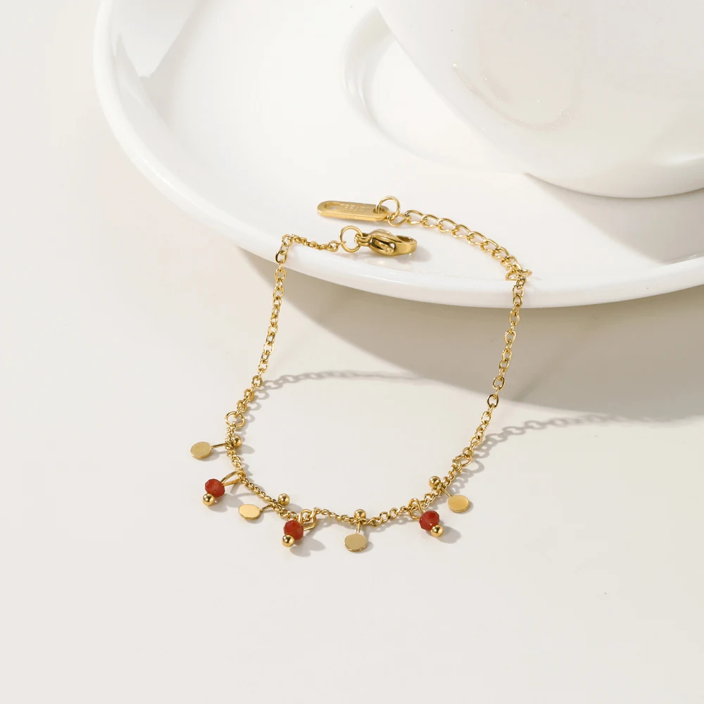 YACHAN 18K Gold Plated Stainless Steel Chain Bracelets Charms Red Acrylic Ball Bracelet Simple 2023 New Trendy Charm Jewelry