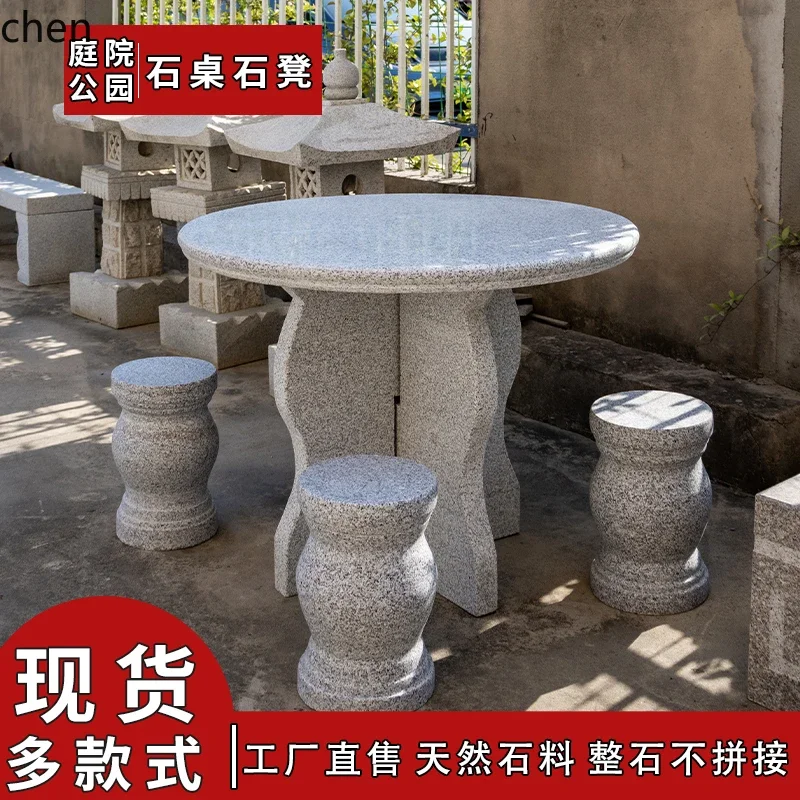 Cross Foot Stone Table and Stool Outdoor Household Set Courtyard Granite Stone Table Set