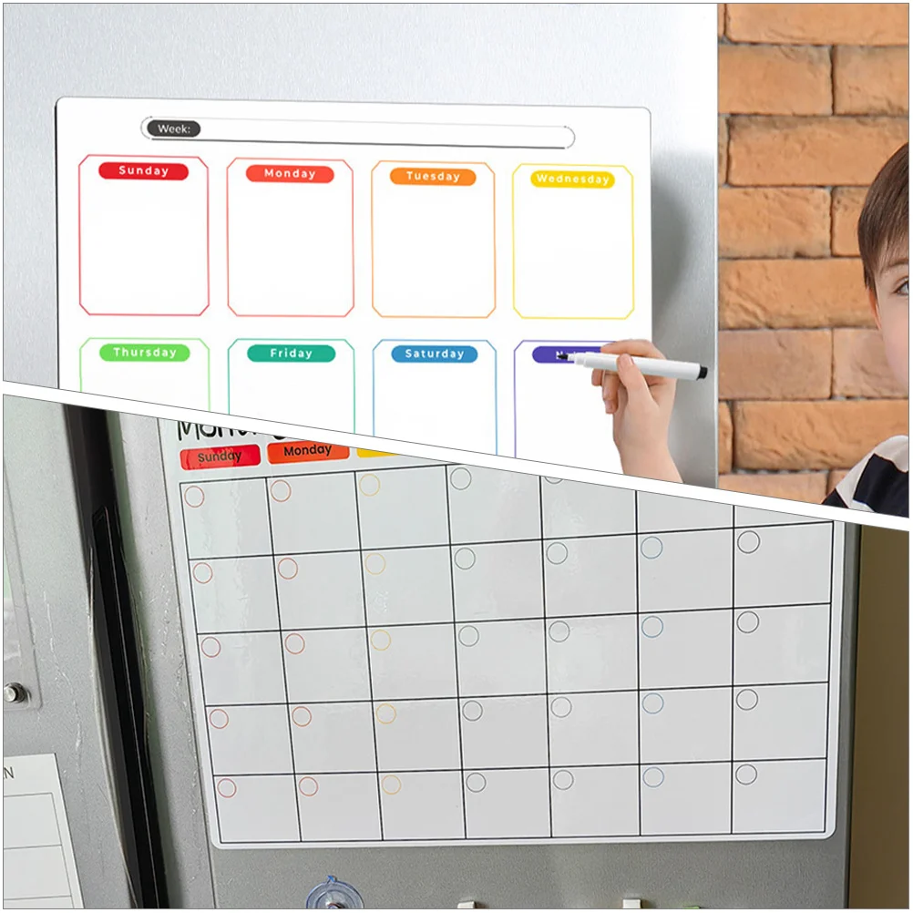 กระดานวางแผนแม่เหล็กติดตู้เย็น 1 ชุด กระดานเขียนแบบลบได้ ใช้ในครัว สำหรับเขียนข้อความ เตือนความจำ รายการสิ่งที่ต้องทำ
