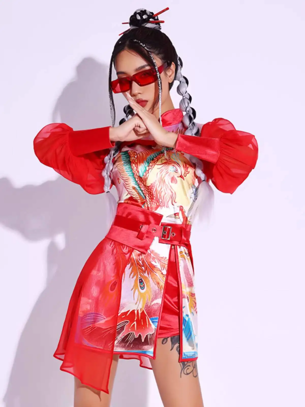 

Chinese Style Jazz Dance Performance Costume Girl Group Singing Costume Set hanfu Dance Dress