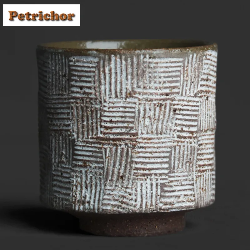 120ml Powder Yin Relief Checkered Teacup Ancient Tea Bowl Cute Cup Tea-tasting Smelling Cup Jianzhan Master Cups Teaware Crafts