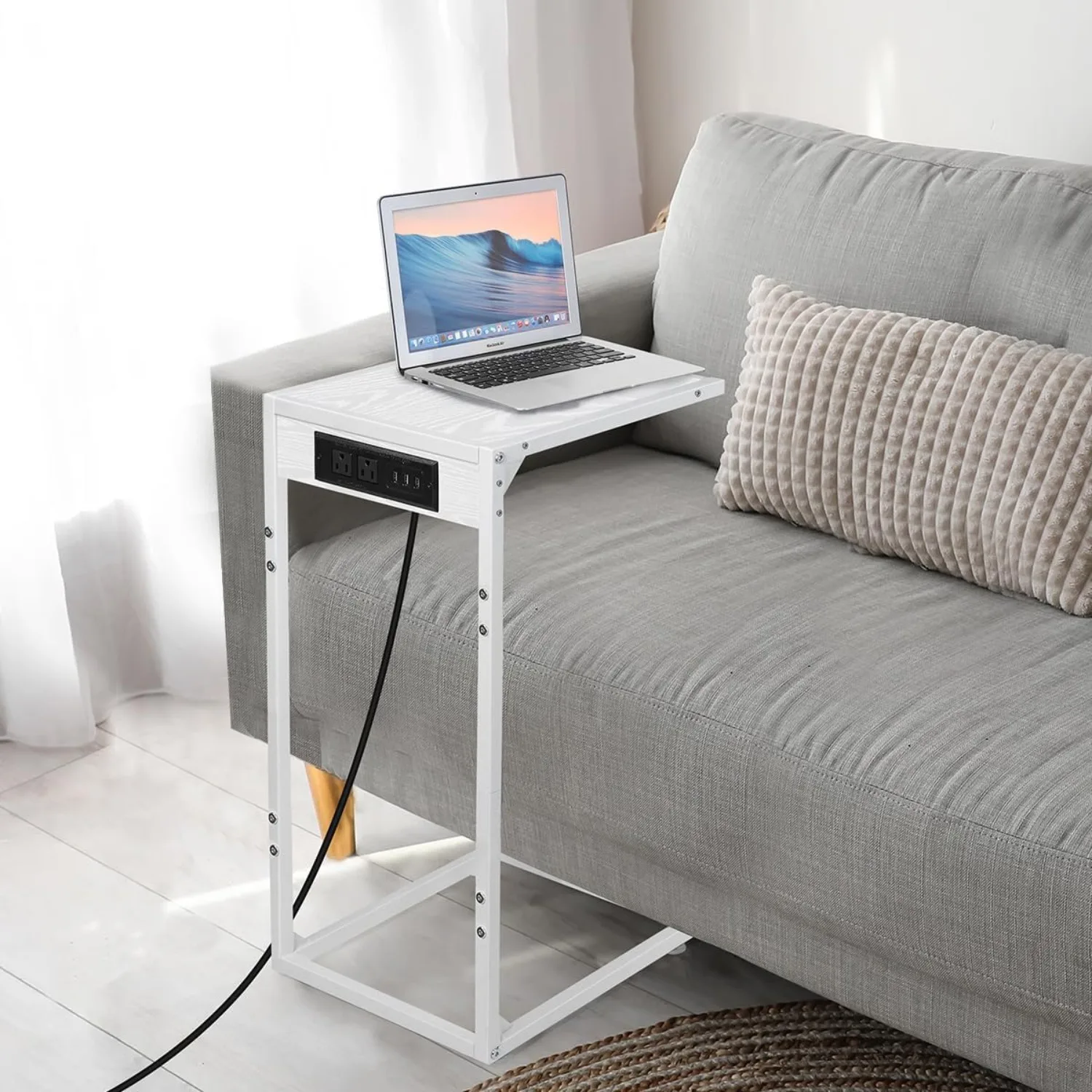 Tavolini di ricarica in 2 pezzi a forma di C con prese USB/alimentazione, mobili per divano scorrevole per soggiorno/camera da letto - Nero