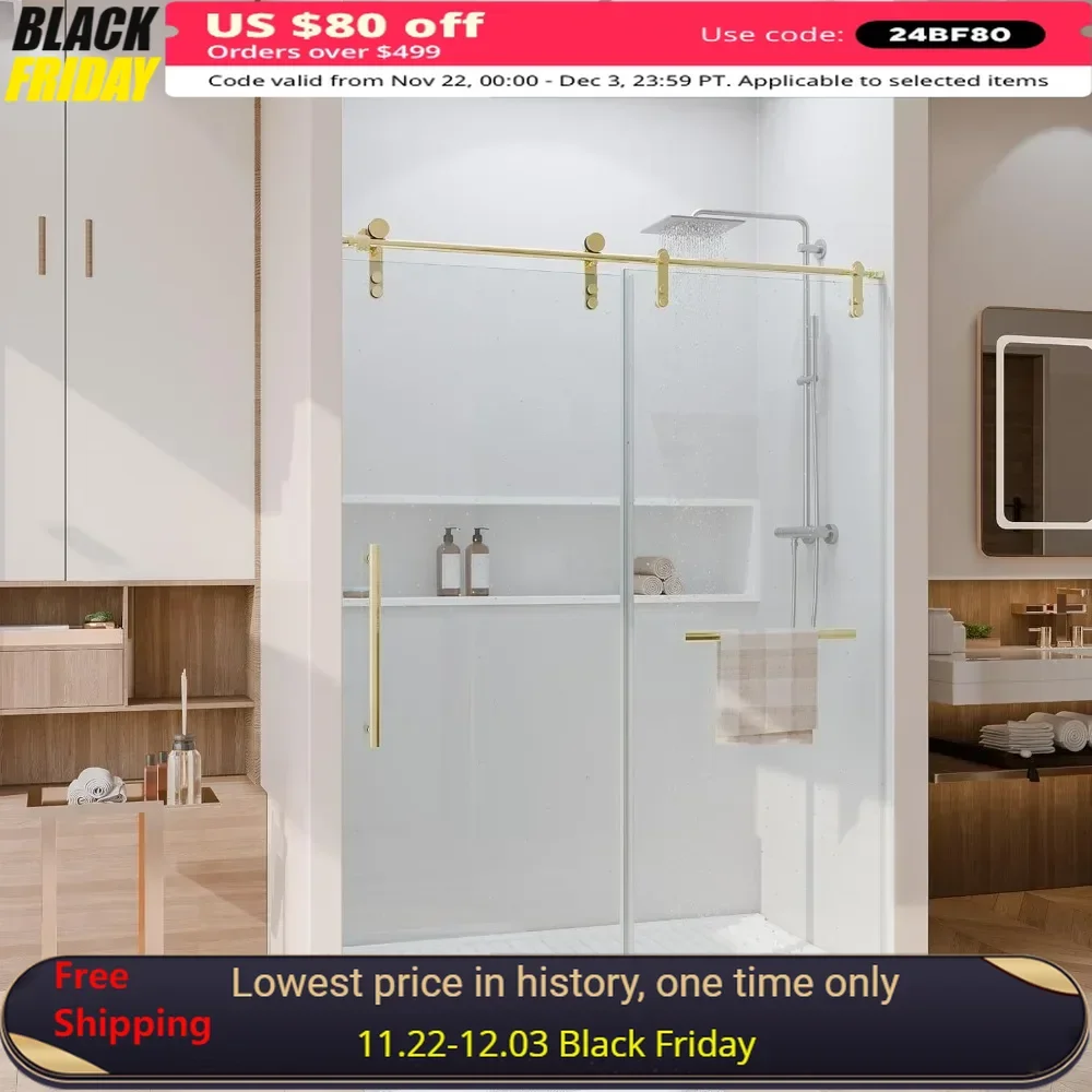 

Shower Door 56-60" W × 76" H Glass Shower Door,Frameless Shower Doors with Handle and Seal Strip