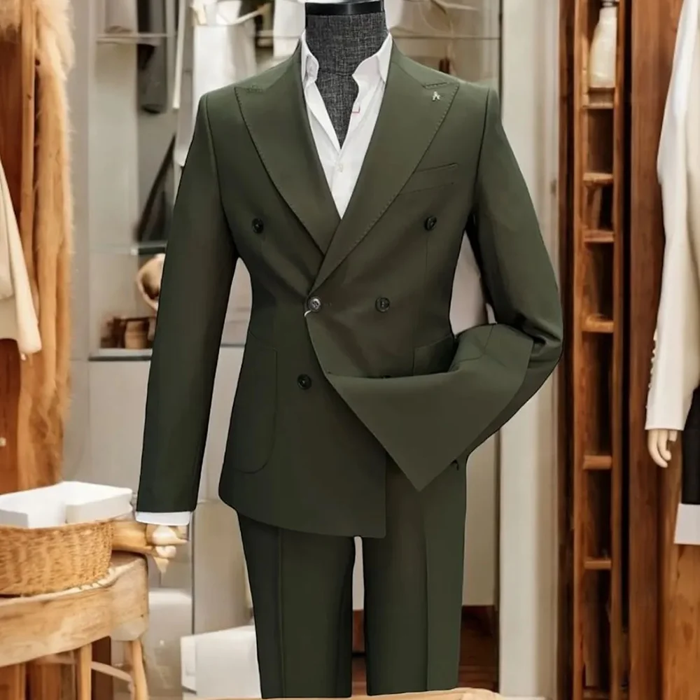 

Double Breasted Peak Lapel Business Casual Men's Suit 2 Pieces Jacket Pants Daily Commute Social Party Trajes Para Hombre