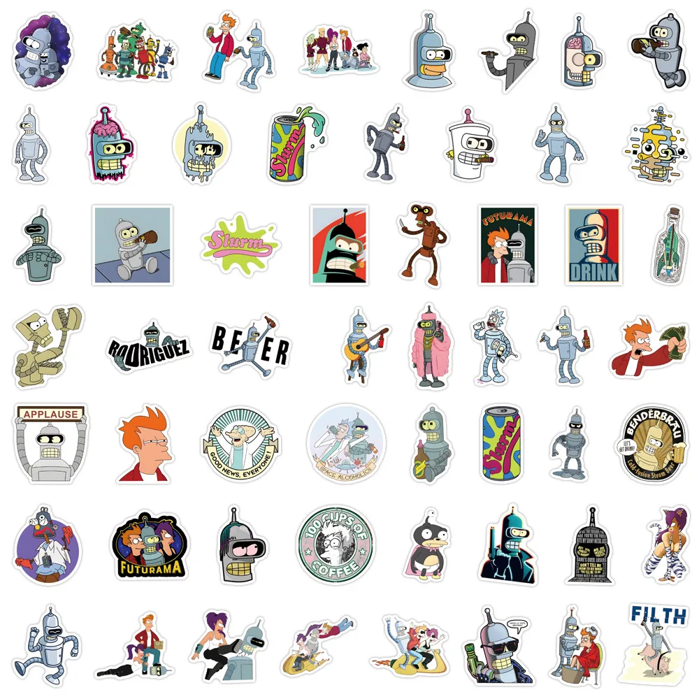 110pcs Kawaii Futurama Stickers Decals Toy Waterproof DIY Suitcase Skateboard Phone Graffiti Sticker Toys