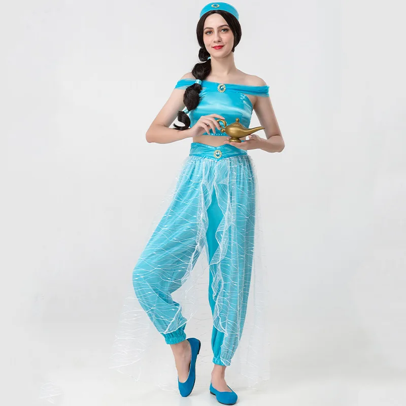 

Halloween Carnival Sexy Adult Anime Princess Jasmine Cosplay Costume Stage Performance Belly Dance Dress