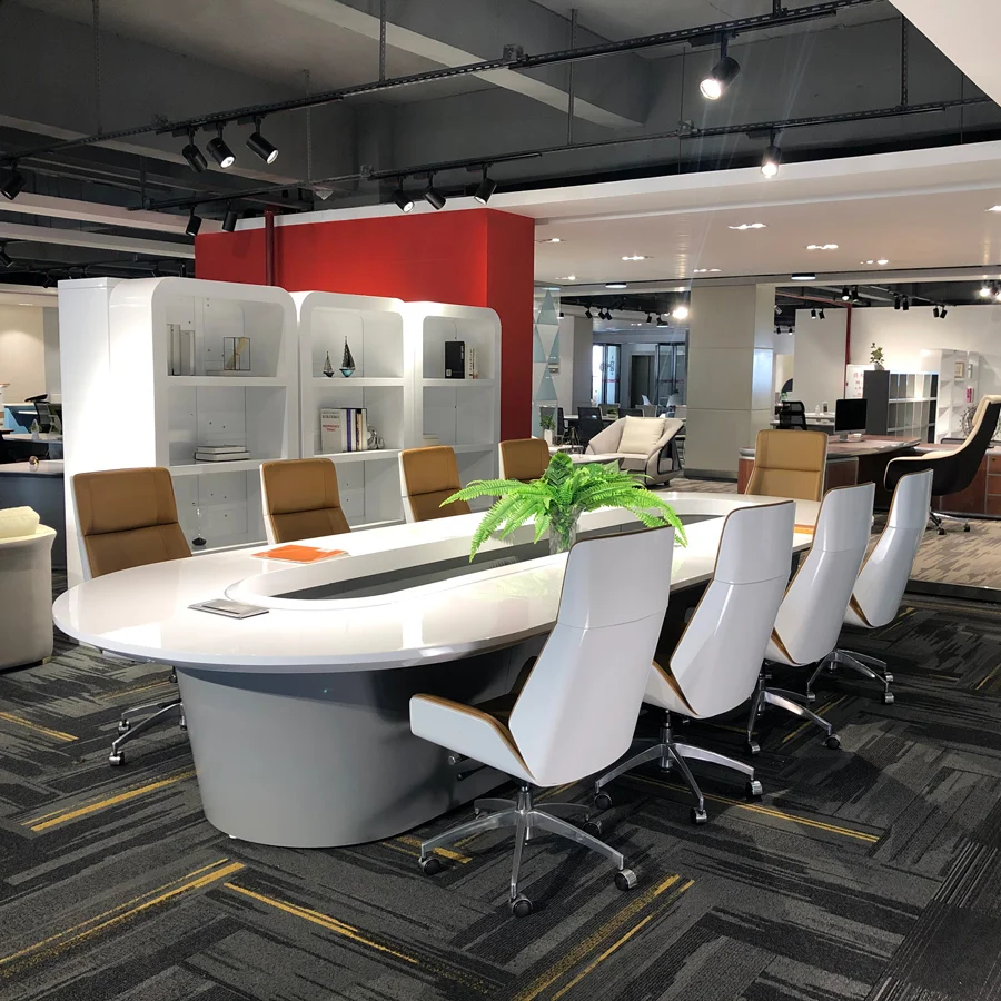 Luxury 8 10 12 14 16 18 Multi Person Glossy White Board Meeting Room Round Conference Table Custom New Design High End Modern