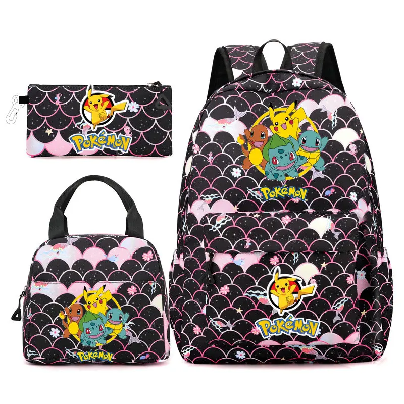 3-ピース-セットポケモンピカチュウバックパック少年少女のための軽量バッグ子供通学学生かわいいバックパック新学期
