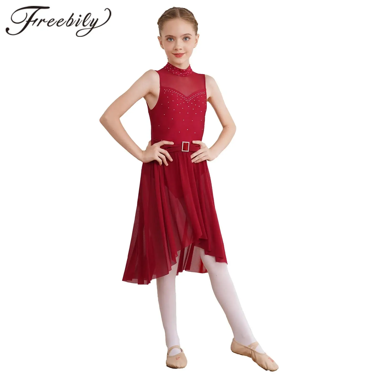 Vestido de patinação no gelo para meninas, Collant Ginástica Infantil, Vestido Ballet para dançar, Traje de dança lírica moderna infantil